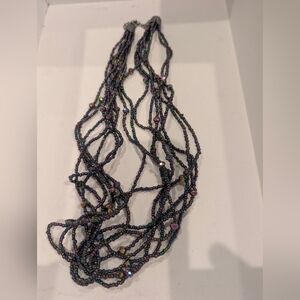 Iridescent Multi-Strand Beaded Necklace - Purple & Green